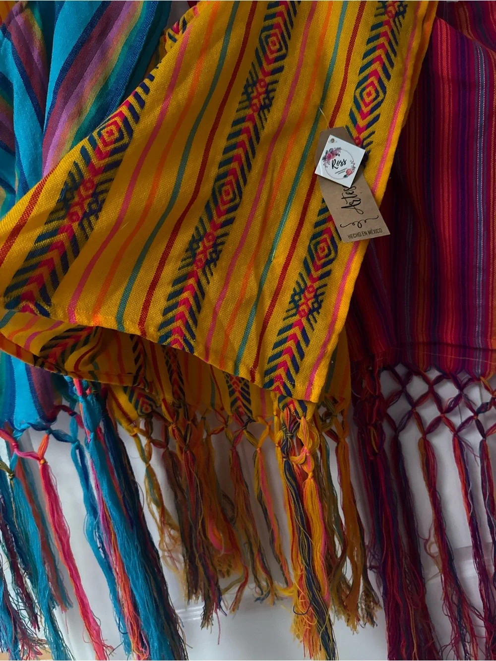 Mexican Cambaya Striped Fringe Women’s Top - Blue, Yellow & Red